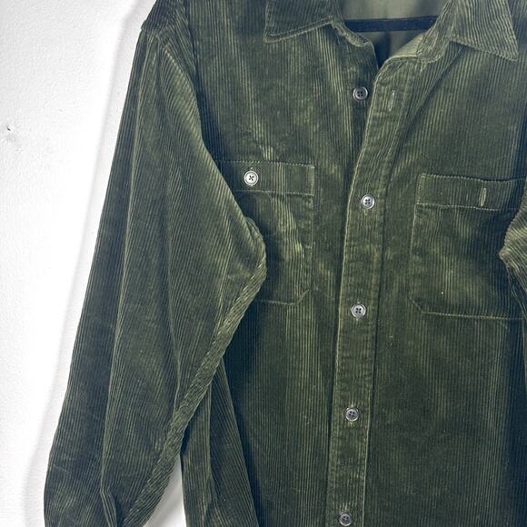 UNI QLO Corduroy Work Long-Sleeve Shirt Olive Green Size Large Pre-Loved - Picture 3 of 16